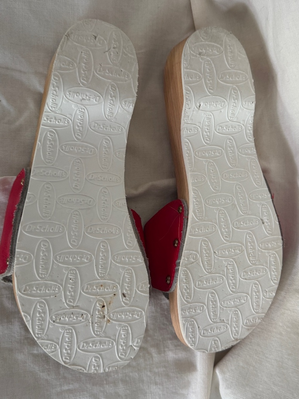 ORIGINAL DR. SCHOLL'S RED LEATHER & WOOD PLATFORM SLIDE SANDALS - SIZE 7 - Picture 4 of 4